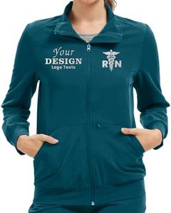 Kitmaz Custom Scrub Jackets for Woman- Zip Front Soft Stretch Stand Collar Classic Fit with 3 Pockets(Caribbean, Large)