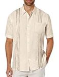 COOFANDY Men's Short Sleeve Linen Shirt Cuban Beach Tops Pocket Button Down Shirts Cream