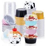 RETON 100Pcs Aluminium Foil Baking Cups, Mini Cake Pans with Lids, 5 oz Foil Cupcake Cups Cupcake Liners, Muffin Cups for Party Birthday Wedding Valentines (5 Colors)