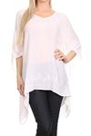 Sakkas K2022S - Wren Lightweight Circle Poncho Top Blouse with Detailed Embroidery - White - OS