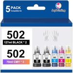 JoyPrinting Compatible Ink Replacement for Epson 502 Ink Refill T502 502 Ink Bottles Work for ET-2850 ET-3850 ET-2760 ET-4760 ET-3760 ET-2700 ET-4750 ET-3700 ET-2750 ET-3750 ET-15000 (5 Pack)