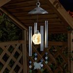 Homezone® Solar orbis Crystal Garden Wind Chimes With White LED crackle globe Lights Hanging Solar Lights Garden Ornaments Crystal Butterfly Wind chine