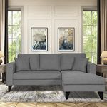 Adorn India Wood Martin L Shape 4 Seater Sofa Set Plain (Right Hand Side, Grey)