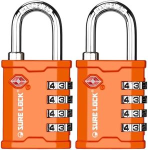 SURE LOCK TSA Accepted 4 Dig Heavy Duty Big Combination Luggage Padlock All Metal Travel Lock for Equipment Hard Case Luggage Gun Case Gym Locker Pelican Vault Lock (2, Orange)