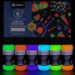 Artecho Acrylic Paint Set for Art Painting, Decorate, 6 Neon and Glow in the Dark Colors 2-in-1 2 Ounce/59ml Acrylic Paint Supplies for Wood, Fabric, Crafts, Canvas, Leather&Stone