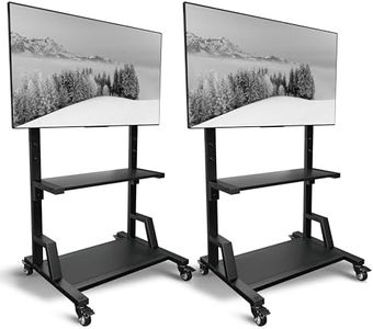 2 Pack Rolling TV Stand with Lockable Wheels and Dual Shelves, Easy-to-Assemble Roller Cart Mount for 32-75 inches TVs, Sturdy Rolling Screen Stand for Living Room, Bedroom, Office, Outdoor