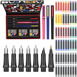 GC QUILL Calligraphy Pens Set 64pcs - Calligraphy Fountain Pen Set with 3 Fountain Pens, 7 Varied Nibs, 54 Ink Cartridges(10 Colors) - Writing, Drawing and Calligraphy Practice for beginner GC-F354