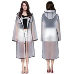 HACER EVA Raincoats Transparent Reusable Water Resistant with Hood and Sleeves for Women Men Camping Rainy Season Travel (Large, Black)