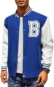 COOFANDY Men Blue Varsity Jacket B Letterman Jacket Cotton Bomber Jacket Lightweight Baseball Winter Jacket