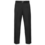 MyShoeStore Mens Formal Trousers Casual Business Office Work Home Belted Smart Dress Pants Straight Leg Flat Front Everpress Pockets Waist Sizes UK 30 Inch to UK 50 Inches (Black, 44/33)