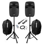 Vonyx VPS102A 10-Inch Active PA DJ Speakers with Bluetooth, LED Lights, Tripod Stands, Microphone & Carry Bags - 600W Compact DJ Speaker System for Parties, Karaoke & Events