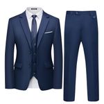 WULFUL Men's 3 Piece Slim Fit Suit Set Two Button Blazer Jacket Vest Pants Tuxedo Set for Party, Wedding and Business Navy