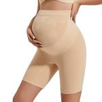 INNERSY Nude Maternity Shapewear Over Bump High Waisted Chub Rub Pregnancy Shorts Under Skirts (L, Beige)