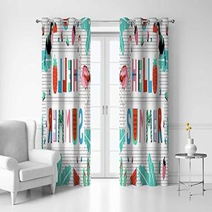 ZHONGJI Blackout Curtain Hello Summer Flamingo Leaves White Thermal Insulated Grommet Sliding Glass Door Bedroom Living Room Window Polyester Thickening Washable Soft 84x55 Inch