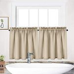 LinTimes Small Short Window Curtain for Bathroom Kitchen, Water-proof Window Covering Kitchen Cafe Curtains, W 30" x H 36",Natural, Set of 2