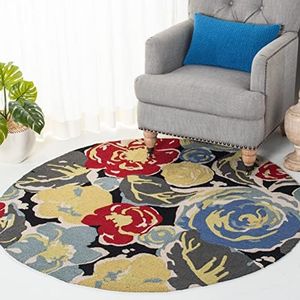 Safavieh Four Seasons Collection FRS437A Hand-Hooked Black and Multi Indoor/ Outdoor Round Area Rug (5' Diameter)