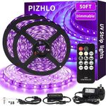 PIZHLO Upgraded 50ft/15M LED Black Light Strip Set with Remote, 900 LEDs, 12V Self-Adhesive Dimmable Black Light Fixture, for Dance Parties, Interior Decoration, SMD2835 LED Lamp Beads, Non-Waterproof