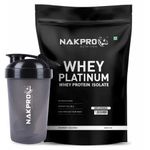 Nakpro Platinum 100% Whey Protein Isolate Powder with Shaker Bottle | Easy Digesting Whey Protein Supplement Powder for Men, Women & Athletes (Unflavoured, 1 Kg + 500ml Shaker Bottle)