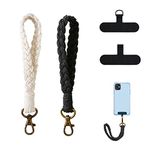 2 PCS Phone Wrist Strap, Cell Phone Lanyard, with 2× Phone Tether Tab, Handmade Macrame Keychain, Phone Case Wrist Lanyard for Women Girls(White+Black)