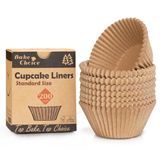 Bake Choice 200pcs Standard Natural Cupcake Cases for Baking, Food Grade Muffin Cases, Non-Stick greaseproof Parchment Cake Cases for Birthday, Party, Christmas, Wedding