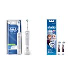 Oral B Vitality 100 White Criss Cross Electric Rechargeable Toothbrush Powered By Braun & Oral-B Kids Electric Rechargeable Toothbrush Heads Replacement Refills Featuring Disney - Frozen (Pack of 2)