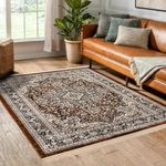 ENYRA Traditional Design Multi Purpose Carpet Rug for Indoor Living, Kaleen, Soft Touch Velvet, Dinning, Office, Bedroom, Temple, Hallway Carpet (5x7 Feet/60x84 Inch/152x213 Cm) 1 Piece (Brown)