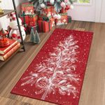 Lahome Christmas Rug 2x4 Non-Slip Hallway Rug Indoor, Small Christmas Runner Rug Washable Stain Resistant Red Kitchen Rugs, Christmas Tree Print Holiday Decor Untra-Thin Rug for Bathroom Laundry Room