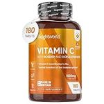 Vitamin C 1000mg – 180 High Strength Vitamin C Tablets with Rosehip & Bioflavonoids – Vegan Vitamin C Supplement (As Ascorbic Acid) for Immune System – Energy Tablets for Men & Women