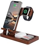 Wood Phone Docking Station, 3 in 1 Charging Station, Cell Phone Stand, Charger Stand for iPhone, iPad, Apple Watch, AirPods, Wireless Earbuds, Dad Gifts for Men, Wood Phone Charging Station (Brown)