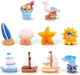 LTHERMELK 10 Piece Beach Micro Landscape Miniature Ocean Beach Scene Ornament Set for DIY Fairy Garden Decoration Parasols Boats Model