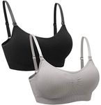 Suekaphin 2PACK Nursing Bra Wireless Bra Women's Sleeping Maternity Bra Breastfeeding Bra,Medium,Sort Rib-D