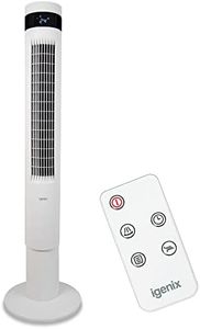 Igenix IGFD6043W Oscillating Digital Tower Fan, 43 Inch, Remote Control, 12 Hour Timer, 3 wind speed settings, Touch button control, Floor Standing for Home & Office, White