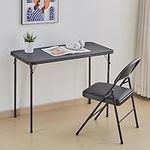 BOOSDEN Folding Table and Chairs, Foldable Table and Chairs Set, Fold Away Table and Chairs for Home, Dining, Picnic, Camping, Compact Metal Frame Fold Up Table and Chairs, Indoor & Outdoor, Black