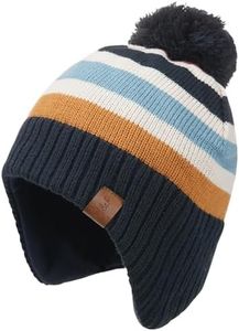 XYIYI Navy Striped Kids Baby Knitted Hat Toddler Winter Warm Fleece Lining Pompom Beanie Hat for 4-7 Years Old Boys Girls