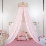 Lotus Karen Princess Bed Canopy Chiffon Girls Bed Curtain Decorative Drapery Metal Crown for Girls Cute Pink Bow-knots Kids Bedding