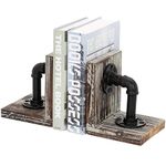 MyGift Torched Wood Bookends Decorative Industrial Style Pipe Office Desktop Book Stands, 1-Pair