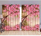 SVV 3D Flowers Digital Printed Polyester Fabric Curtains for Bed Room Kids Room Living Room Color Pink Window/Door/Long Door (D.N.388) (4, 4 x 5 Feet (Size ; 48 x 60 Inch) Window)