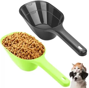Aosnare 2 PACK Dog Food Scoop,1 Cup Capacity Pet Food Scoop With Measuring Lines For Dog, Puppy and Cat (Green and Black)
