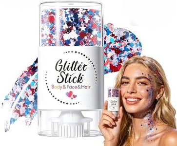 4th of July Patriotic Body Glitter Stick, Red White Blue Face Glitter Stick, Waterproof Festival Fourth of July Glitter for Body Hair Face, Patriotic Glitter for 4th of July Decorations (C)