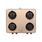 BLOWHOT Premium Design ISI Certified Sapphire Gold Manual 4 Burner Slimmest Gas Stove | Built-in Glass Design Cooktop | Stainless Steel Top | 5 Year Warranty By Blowhot On Burner and Gas Valve - Gold