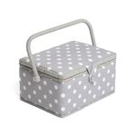 Hobby Gift Medium Sewing Box Organiser with Handle - Cotton Basket Sewing Storage Box, Craft Storage Boxes with Compartments for Tools & Accessories - 18.5 x 25.5 x 14.5cm, Grey Spot