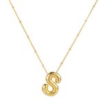 Bubble Letter Necklace, 14k Gold Plated Balloon Initial Necklace Personalized Balloon Alphabet Pendant Necklaces Jewelry Gift for Women Girls (S)