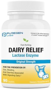 Puregen Labs Dairy Relief Natural Fast Acting Lactase Enzyme 3000 FCC, Lactose Intolerance Pills 90 Caplets