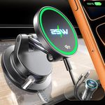 LlSEN Qi2.2 25W MagSafe Car Phone Holder, Vacuum Suction Phone Holder Mount with 54W Car Charger Adapter, Fast Wireless Charger for iPhone 17/16/15 Pro Max, 360° Magnetic Holder for Dashboard