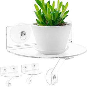 Skewo 2 Pack Acrylic Window Boxes Plant Shelves for Windows Suction Cup Shelf, with Load-Bearing Bracket Window Shelf for Plants Herb Pots, Indoor Plants, Window Sill Extender for Plants