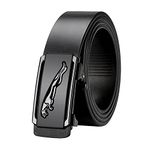 GUSTAVE® Waist Belts for Men Slide Ratchet Mens Belt Black Leather Belt for Men Casual or Formal Dress, with Click Buckle (130cm Length, Free Adjustable, No Belt Hole)