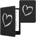 kwmobile Cover Compatible with Amazon Kindle Paperwhite 11. Generation 2021 - Stitchwork Design Case - Brushed Heart Grey