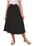 GORLYA Girls A-Line Bow Knot Elastic High Waist Swing Maxi Skirt with Pockets for 4-14T (GOR1162,12Y,Black)