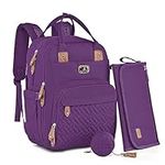 Dikaslon Diaper Bag Backpack with Portable Changing Pad, Pacifier Case and Stroller Straps, Large Unisex Baby Bags for Boys Girls, Multipurpose Travel Back Pack for Moms Dads, Purple