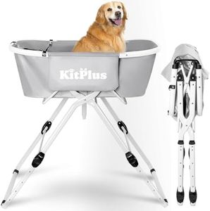 KITPLUS Elevated Dog Bathtub, 5 Height Adjustable Portable Dog Wash Station for Small to Large Pets, Foldable Bathing Tub with Storage & Anti-Slip Design Gray